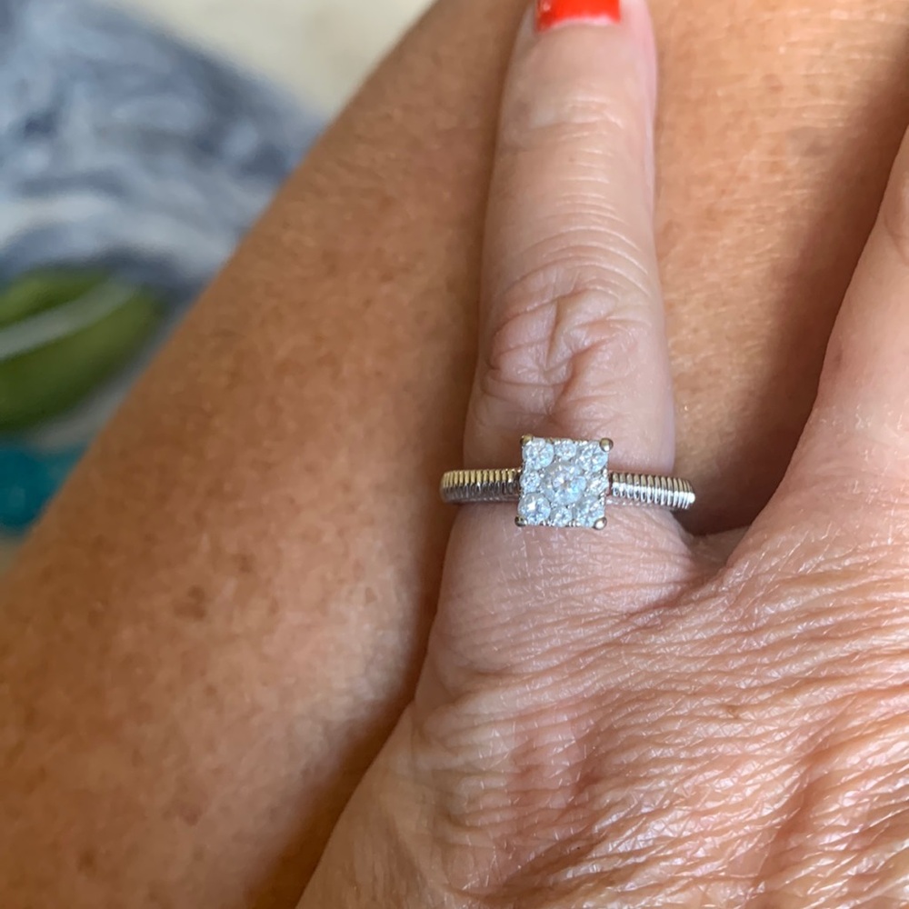 Zales Silver Ring with Square Diamond Cluster
